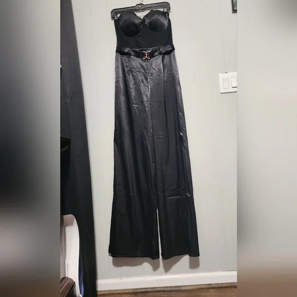 NWT Gorgeous Akira Midnight Black Satin Jumpsuit 😍 - Picture 11 of 14